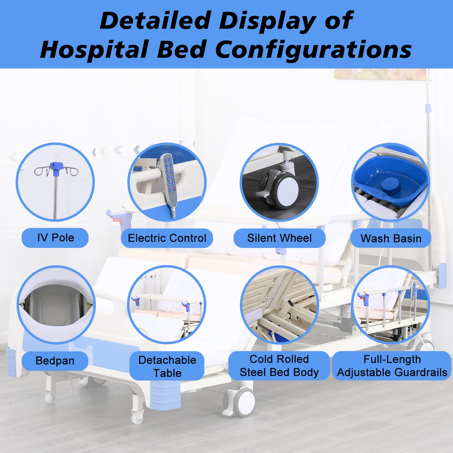 4-Function Remote Control Electric Hospital Bed (Mattress Included)