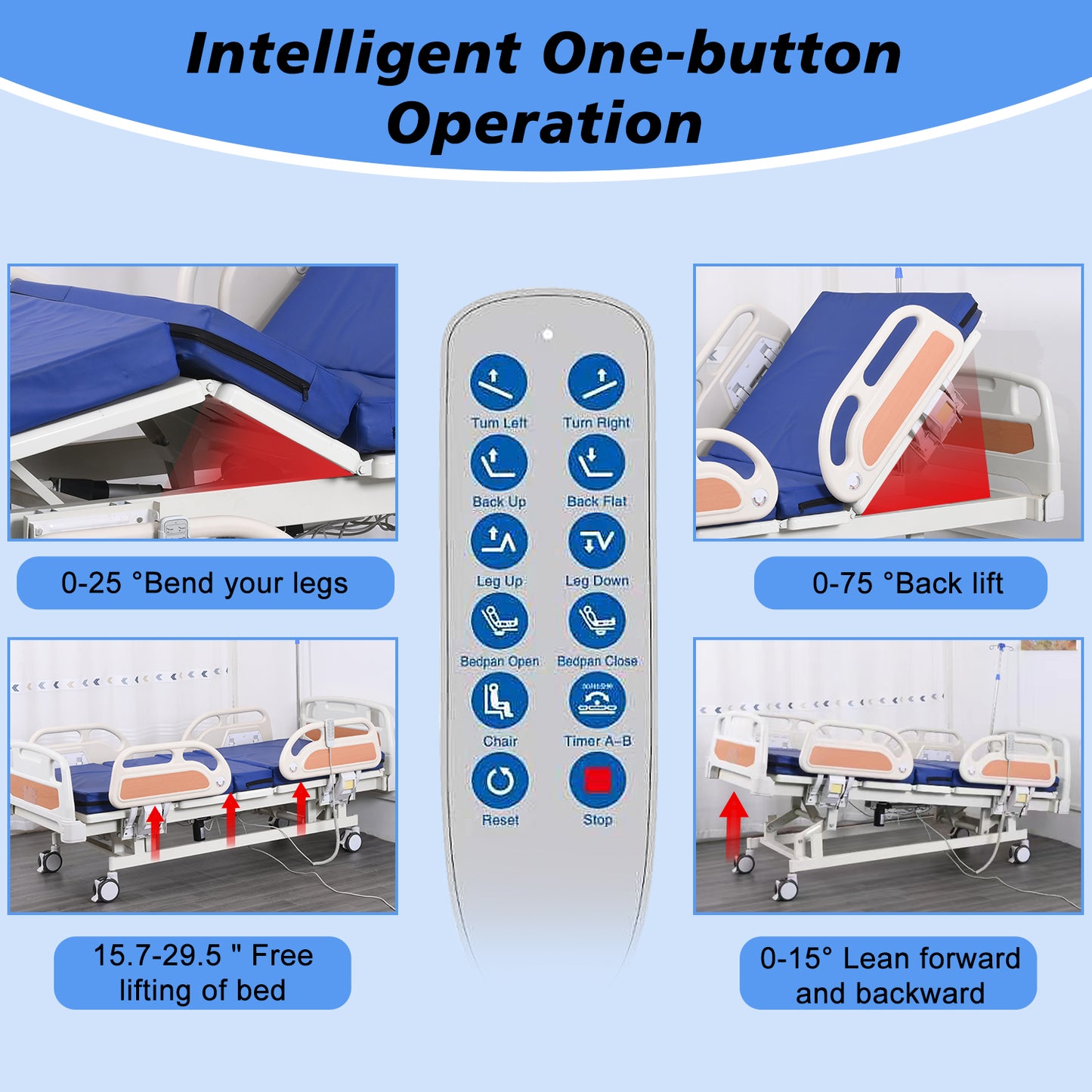5-Function Remote Control Electric Hospital Bed (Mattress Included)