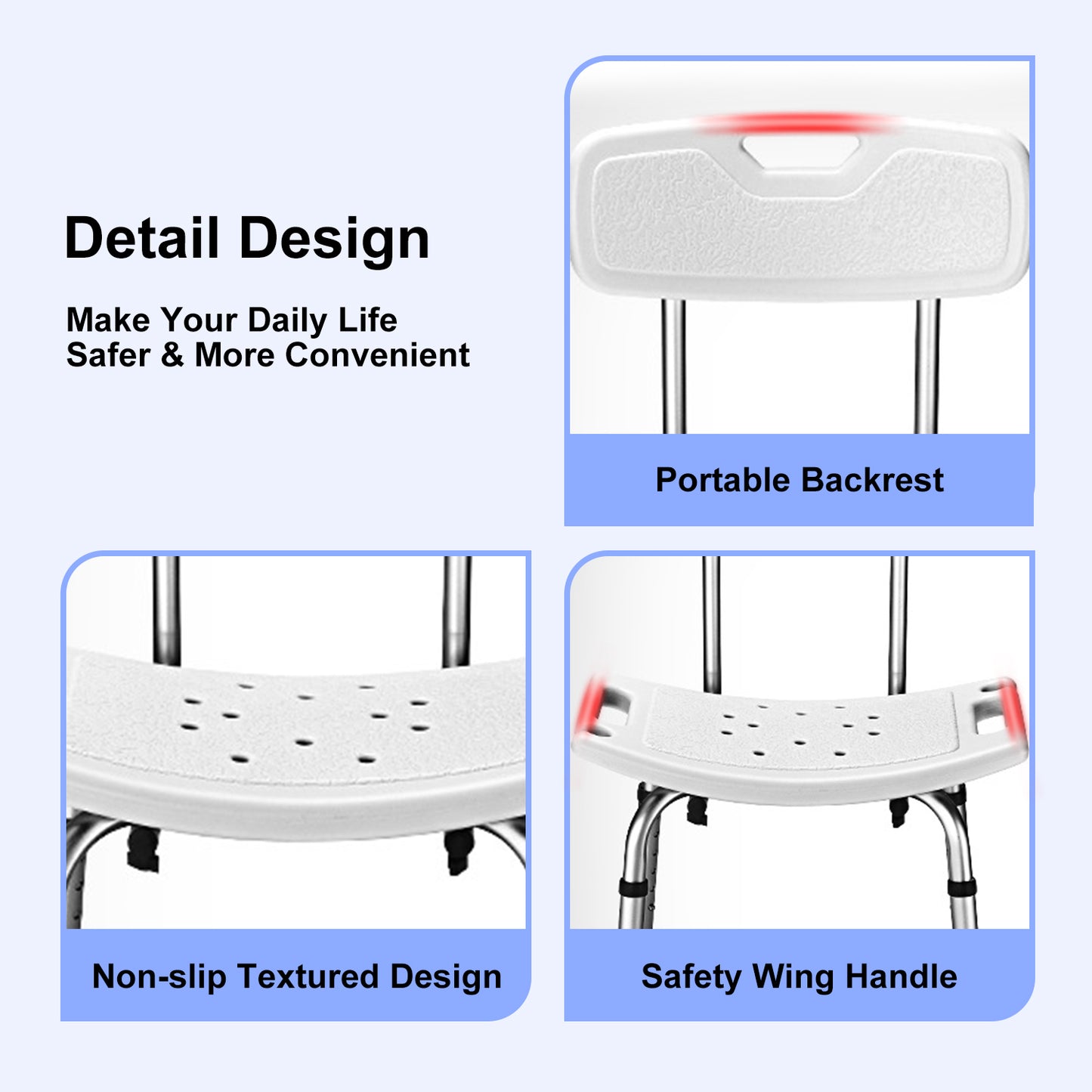 Shower Chair w/ Optional Backrest &  Suction Cups