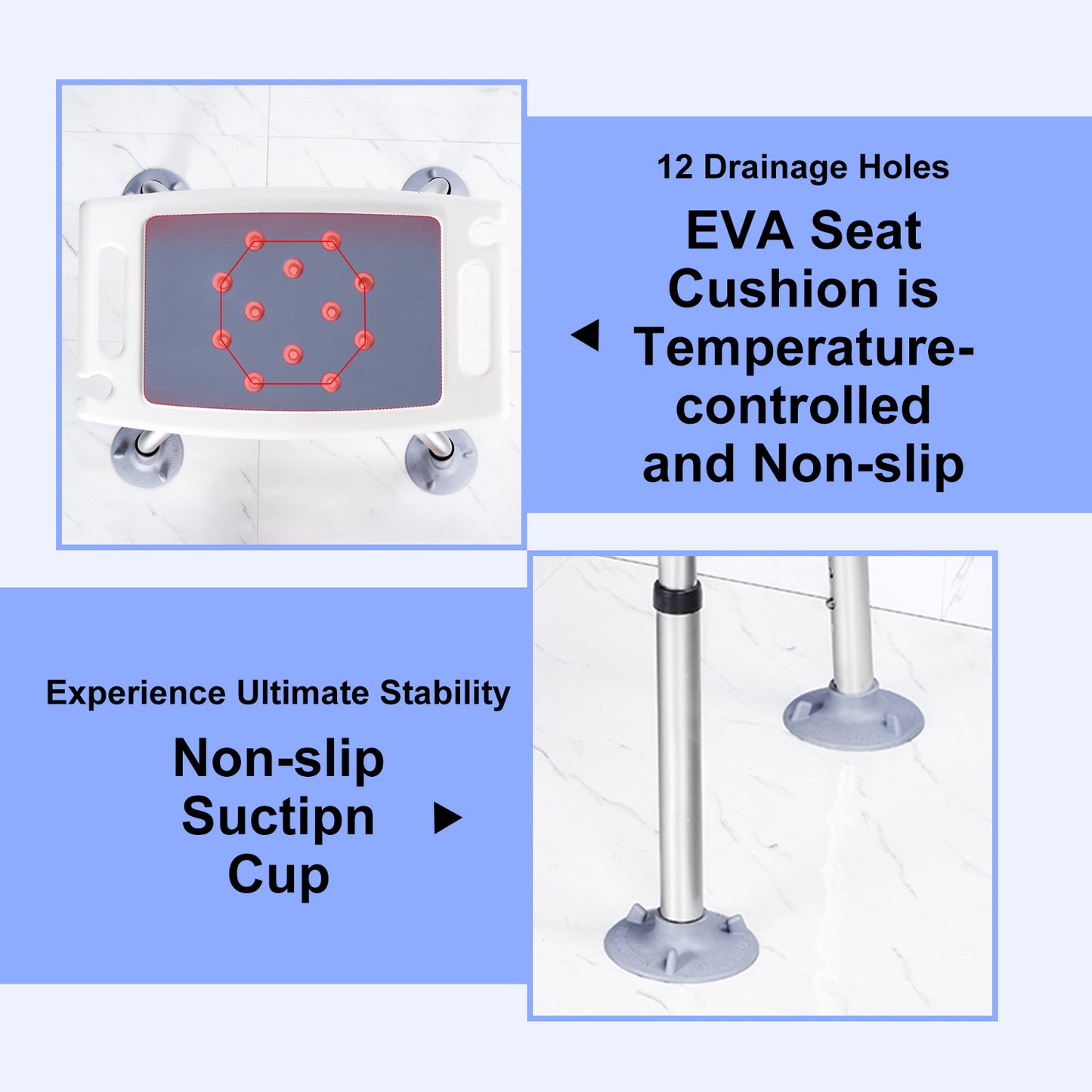 Shower Chair w/ Optional Backrest &  Suction Cups