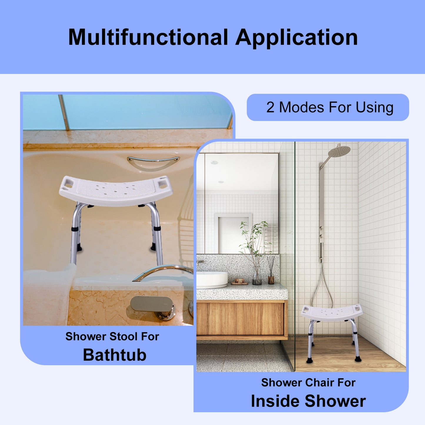 Shower Chair w/ Optional Backrest &  Suction Cups