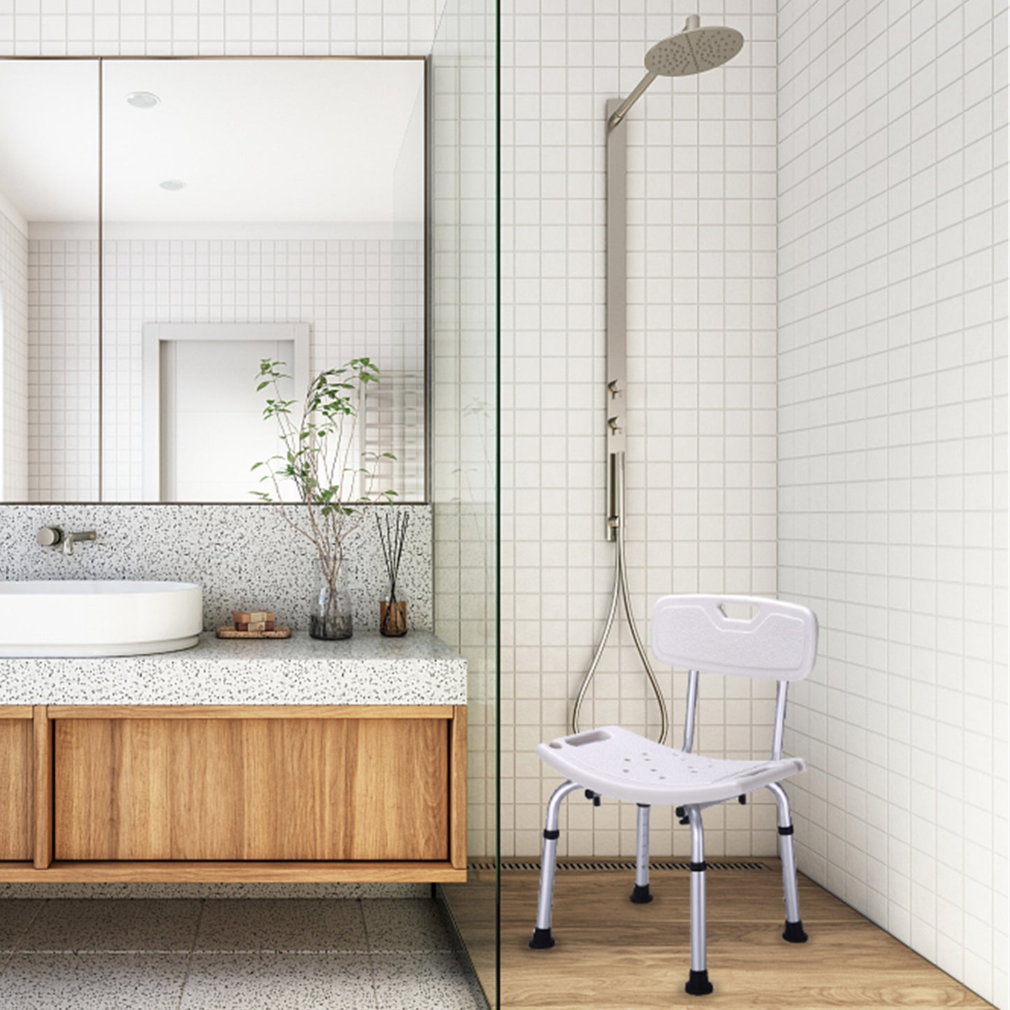 Shower Chair w/ Optional Backrest &  Suction Cups