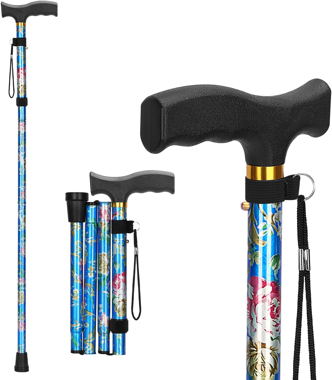 5-Level Folding Cane with T Handle