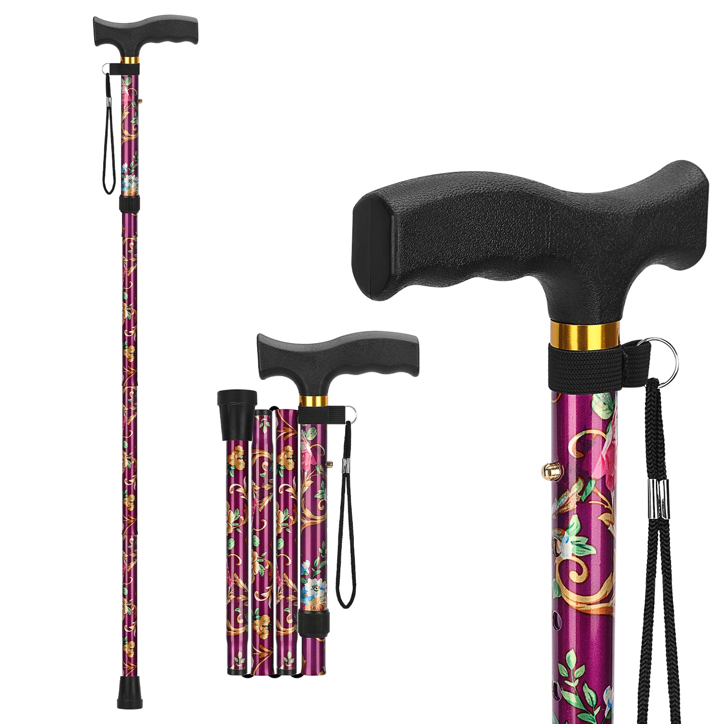 5-Level Folding Cane with T Handle