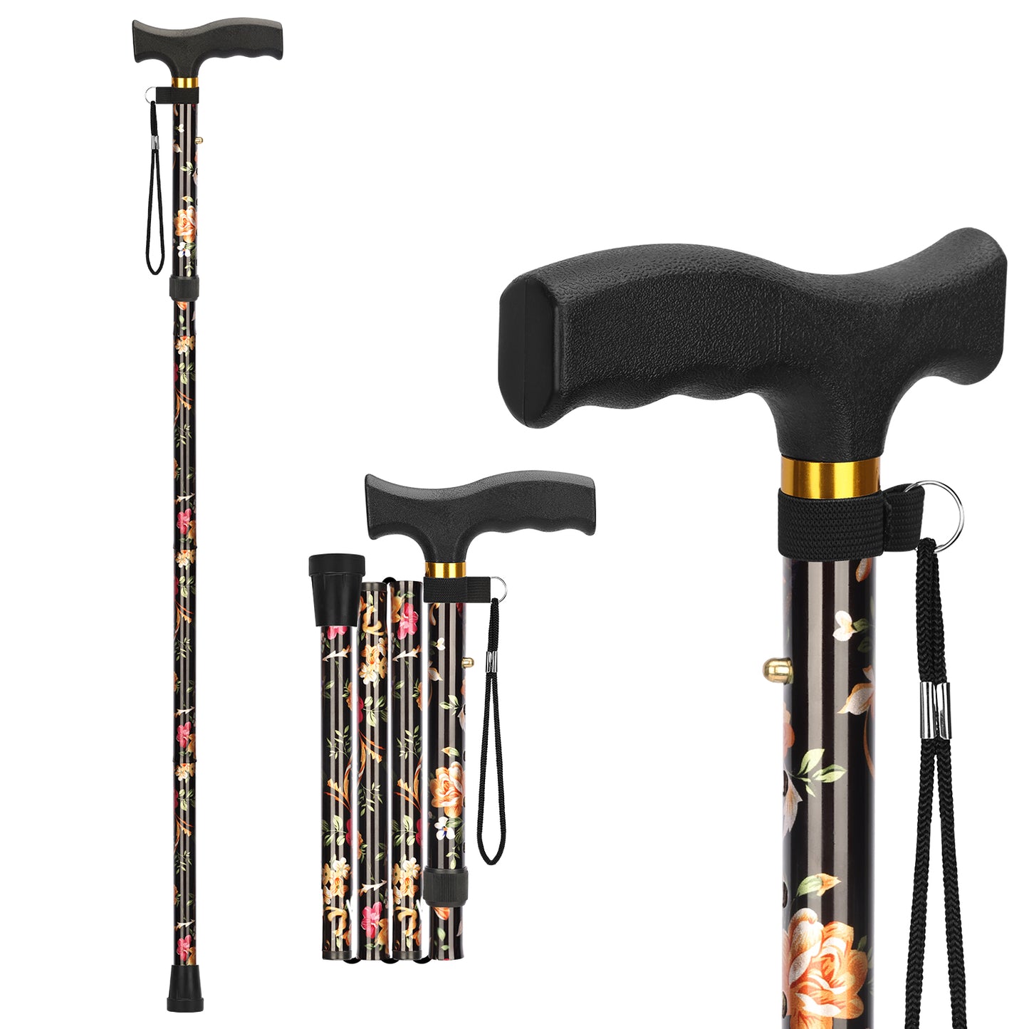 5-Level Folding Cane with T Handle