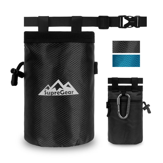 Rock Climbing Chalk Bag, Large Drawstring Pouch with Zipper Pocket and Brush Holder
