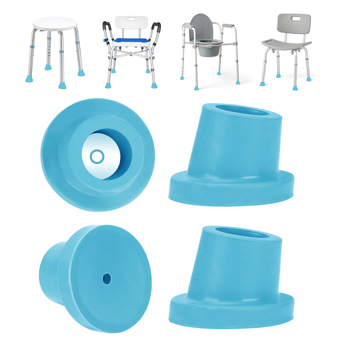 1 Inch Shower Chair Feet, Non-Slip Suction Tips, 4PCS