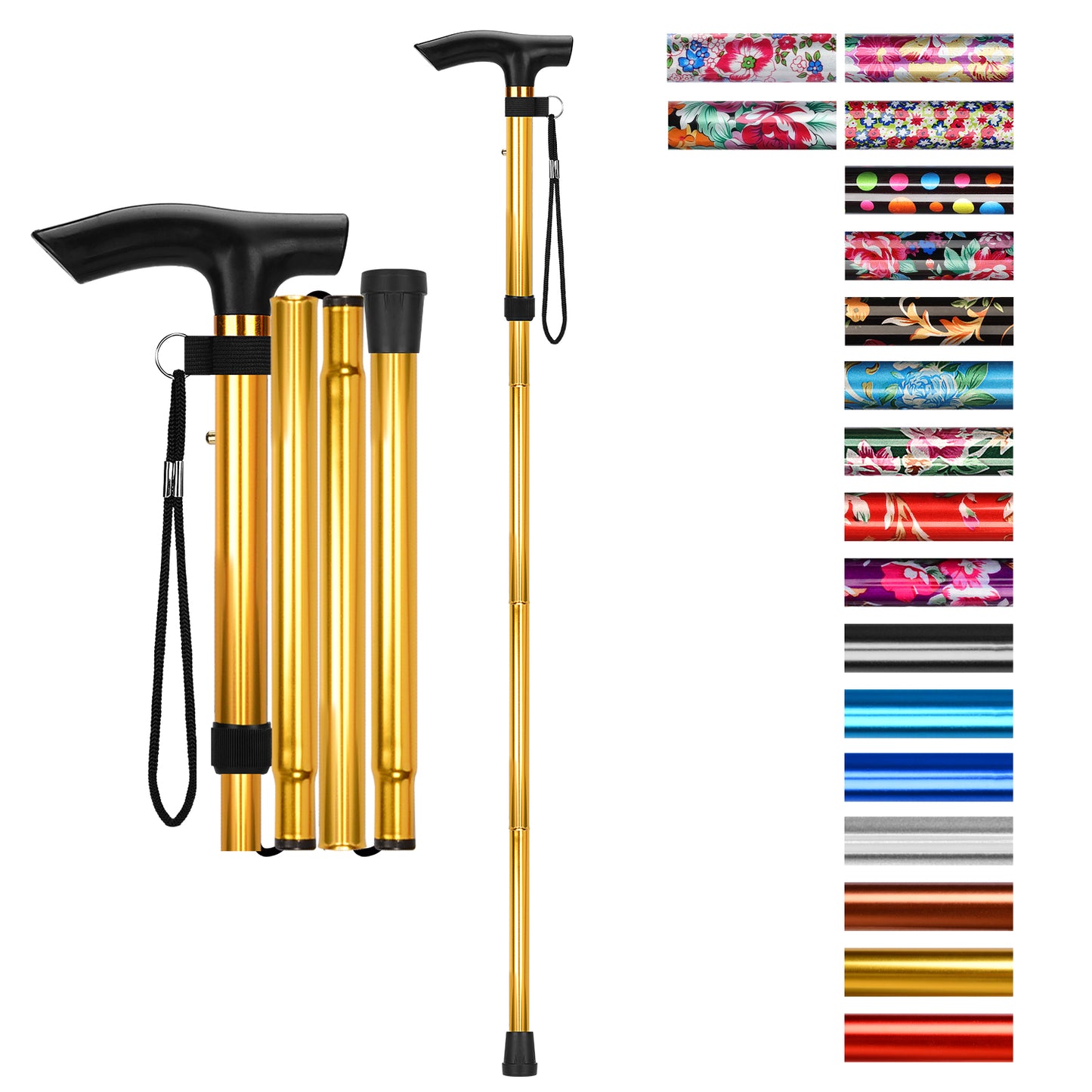 5-Level Adjustable Height Walking Stick Folding Cane