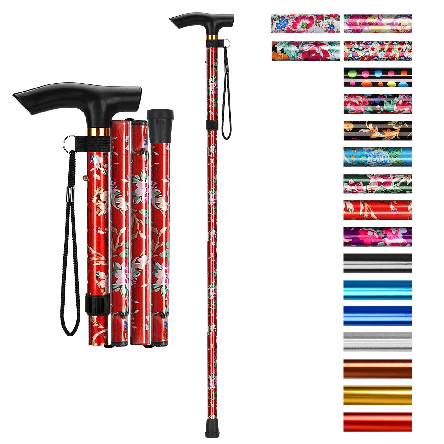 5-Level Adjustable Height Walking Stick Folding Cane