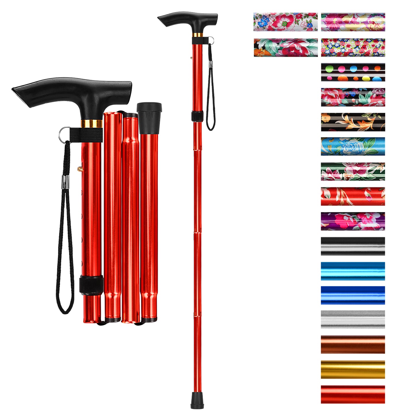 5-Level Adjustable Height Walking Stick Folding Cane