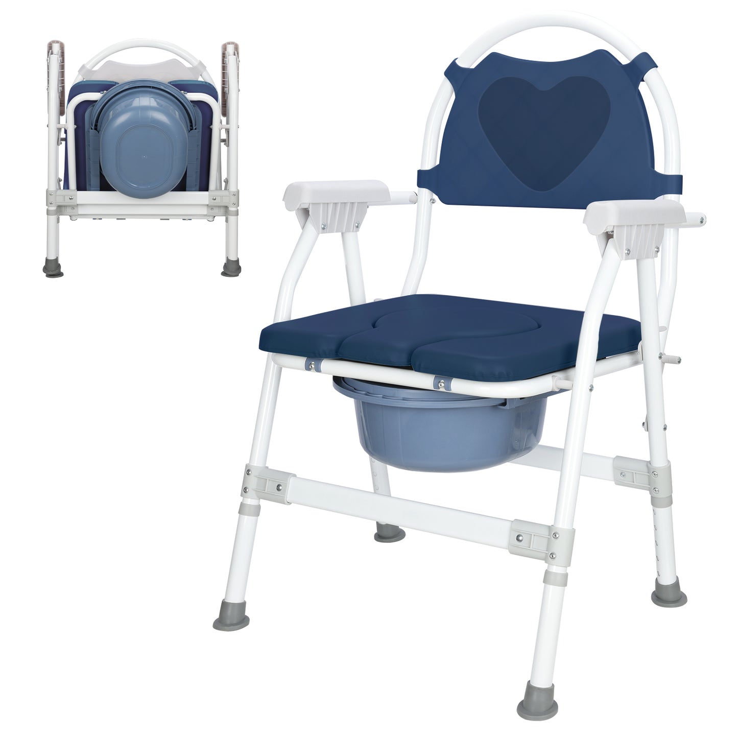 Aluminum Adjustable Folding Commode Chair, 330 lbs Capacity, Removable Bucket