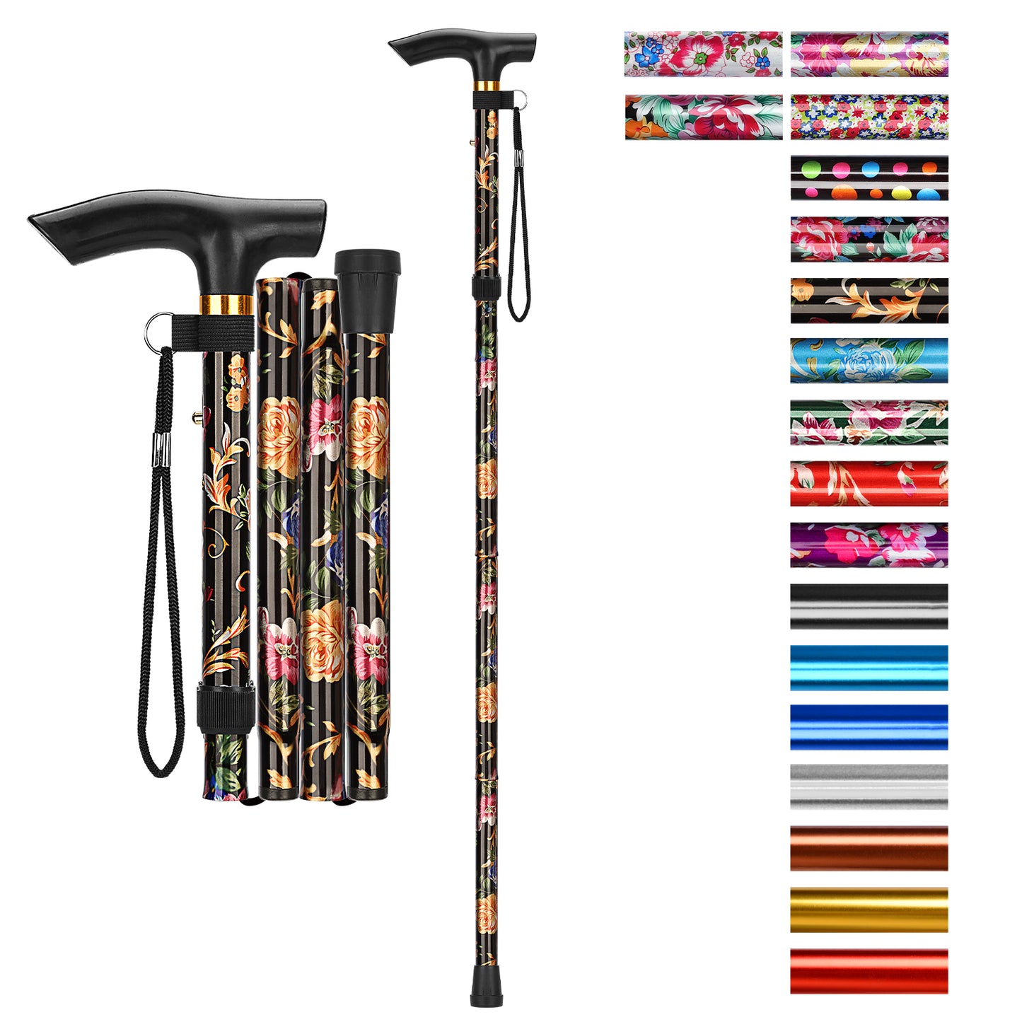 5-Level Adjustable Height Walking Stick Folding Cane