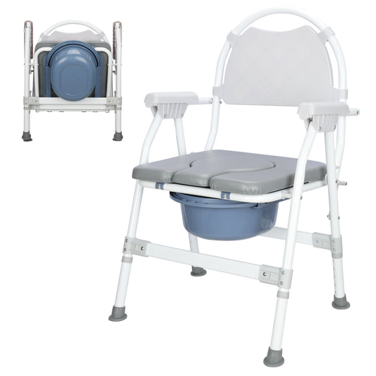Aluminum Adjustable Folding Commode Chair, 330 lbs Capacity, Removable Bucket