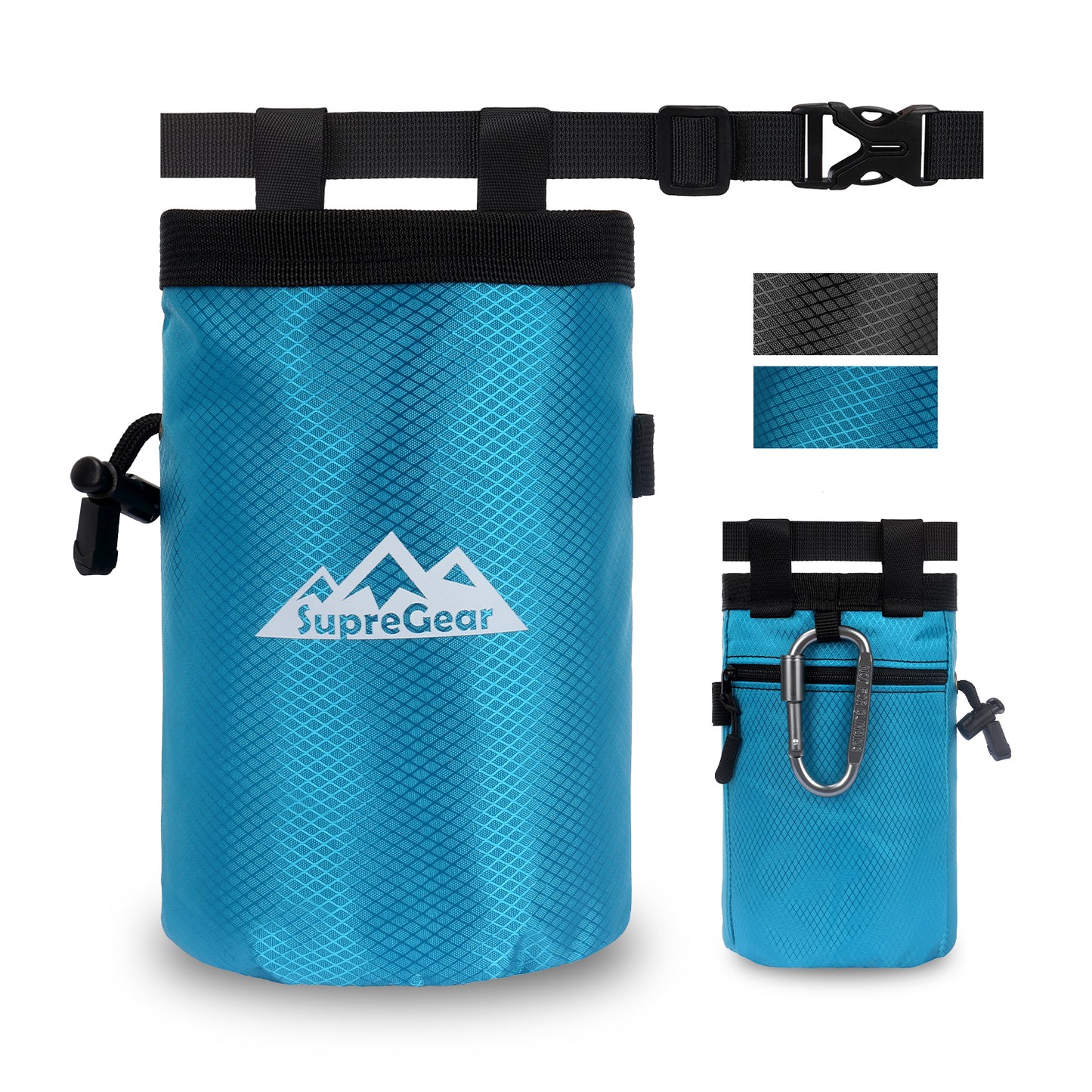 Rock Climbing Chalk Bag, Large Drawstring Pouch with Zipper Pocket and Brush Holder