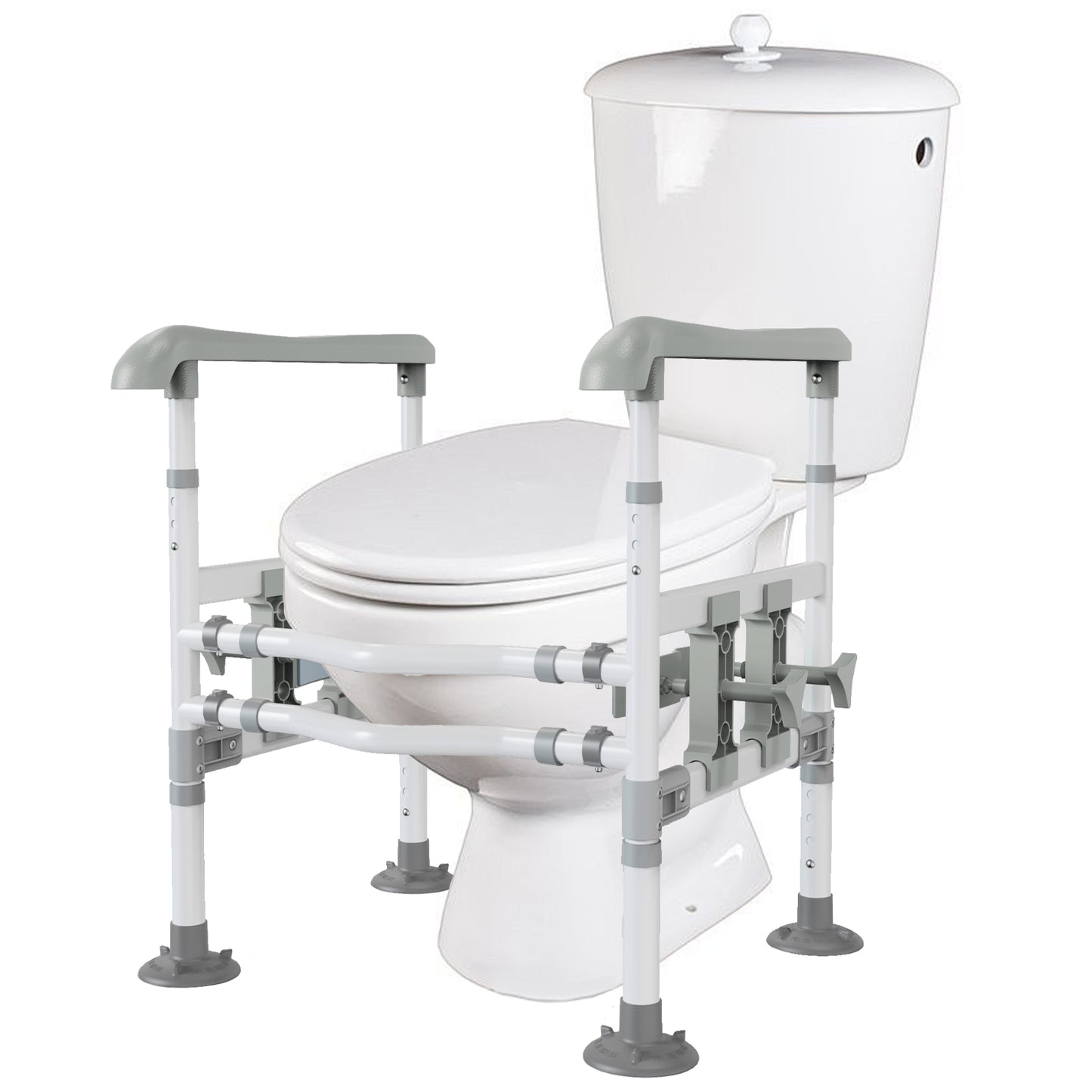 3-Way Adjustable Toilet Safety Frame, Anti-Slip Handrails, Suction Cups, Supports 220 lbs