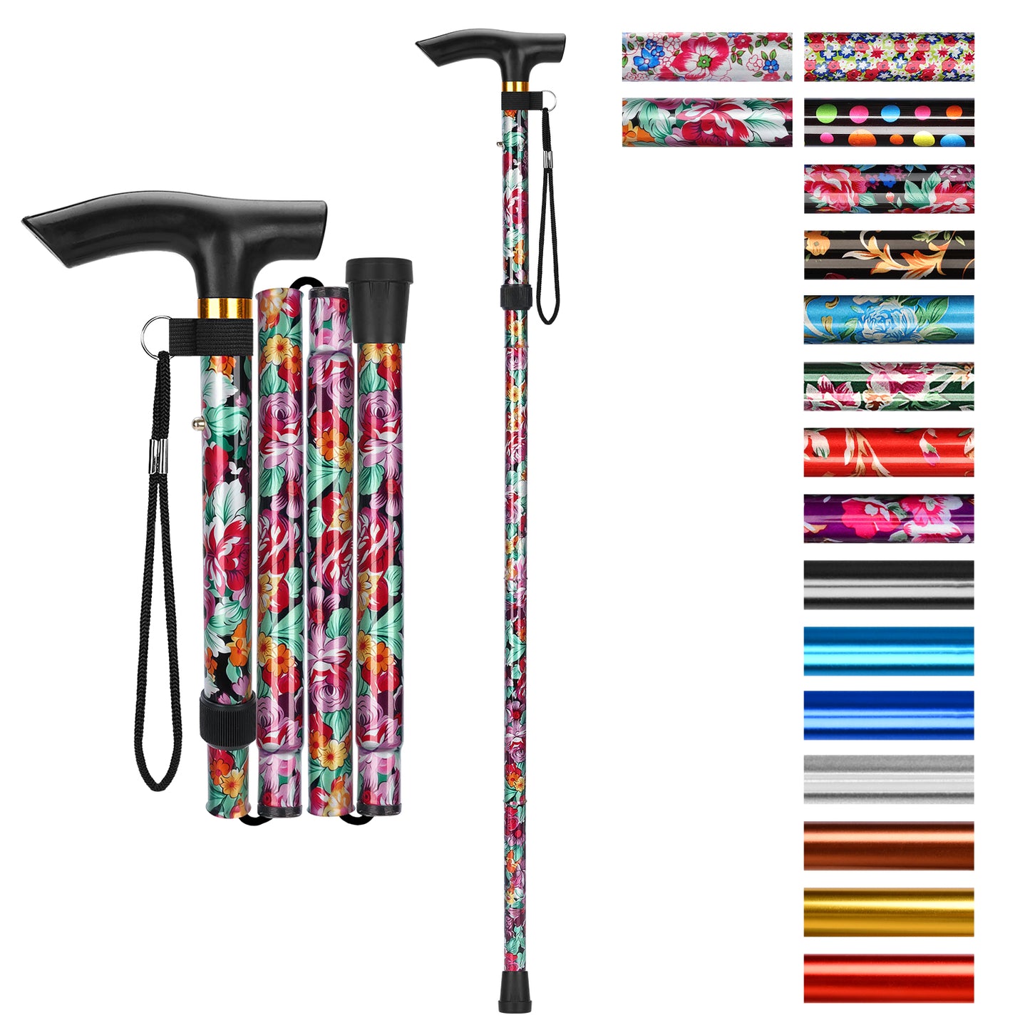 5-Level Adjustable Height Walking Stick Folding Cane