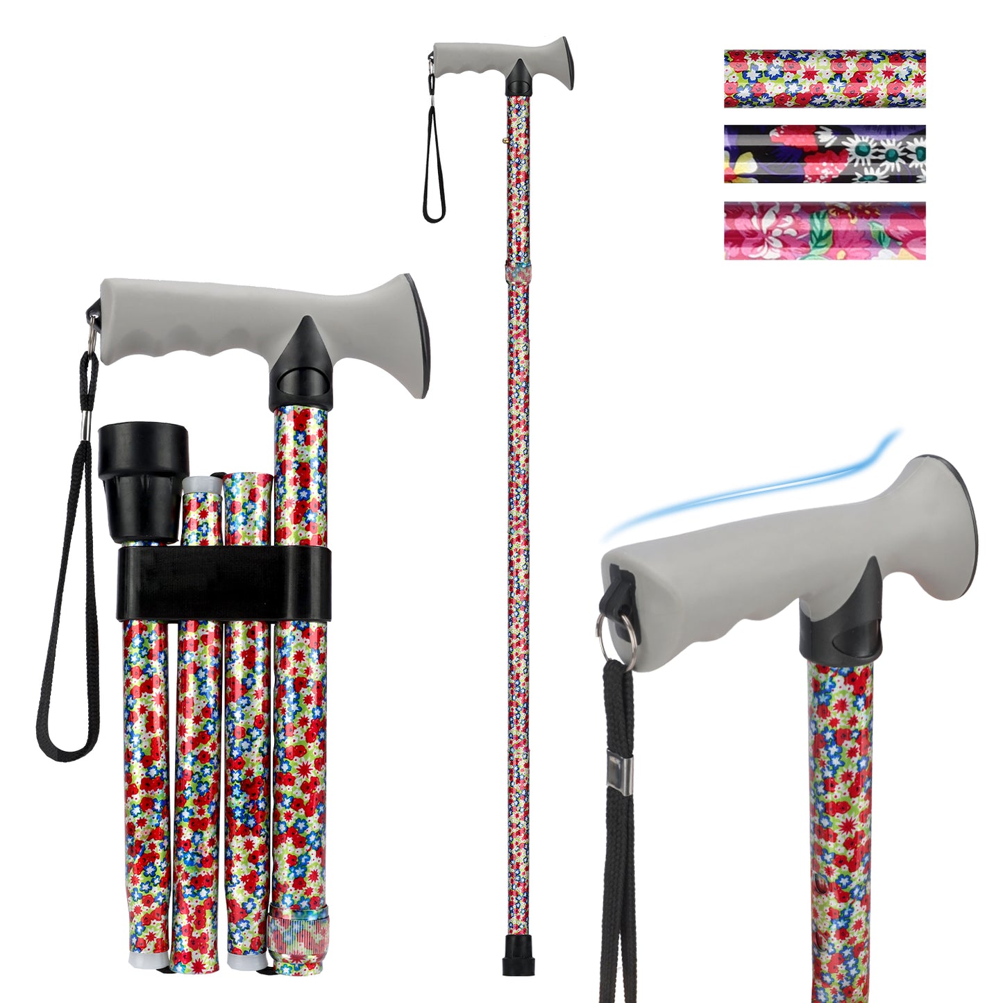 Folding Walking Cane, 5 Height Levels, Supports up to 250 lbs