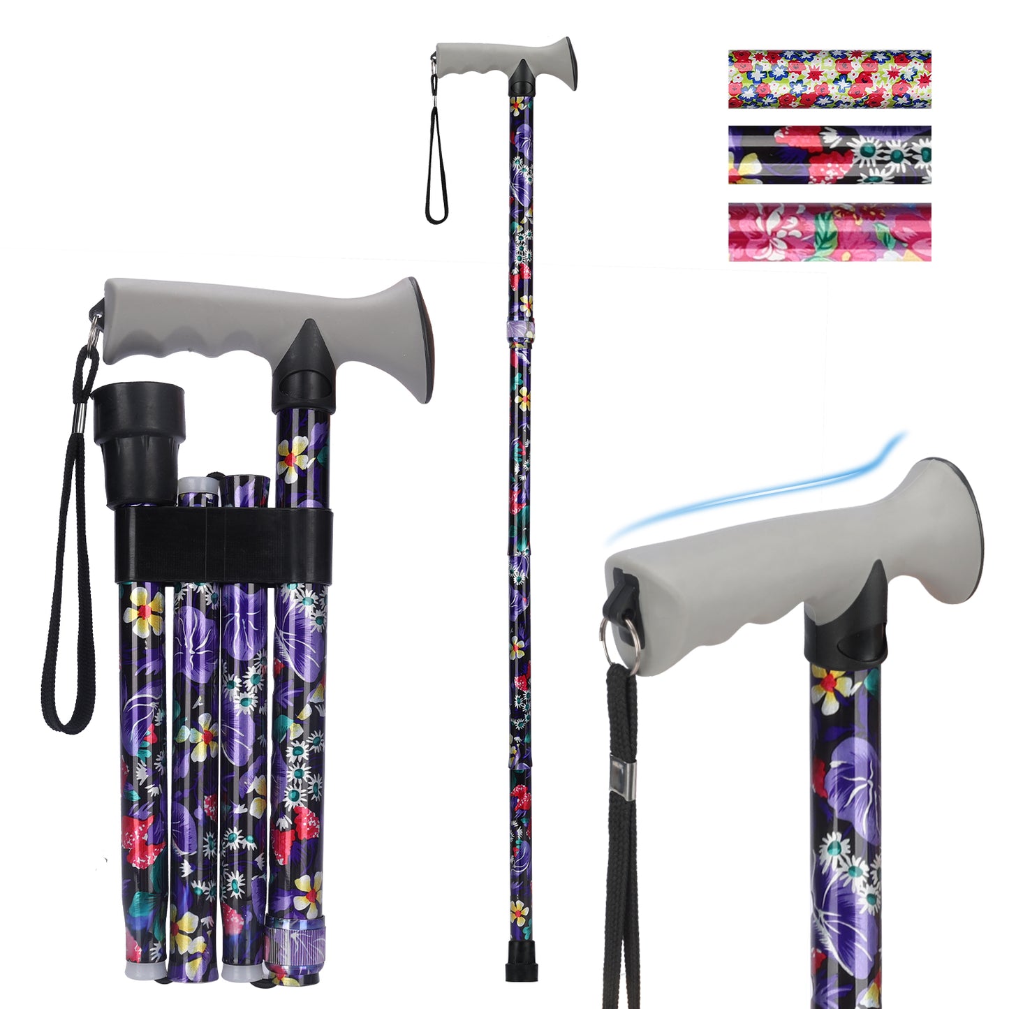 Folding Walking Cane, 5 Height Levels, Supports up to 250 lbs