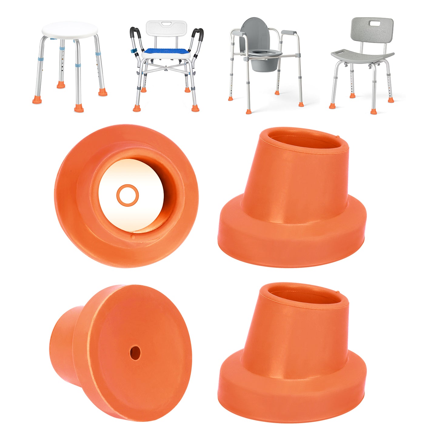 1-1/8" Shower Chair Feet, Non-Slip Suction Pads, 4-Pack
