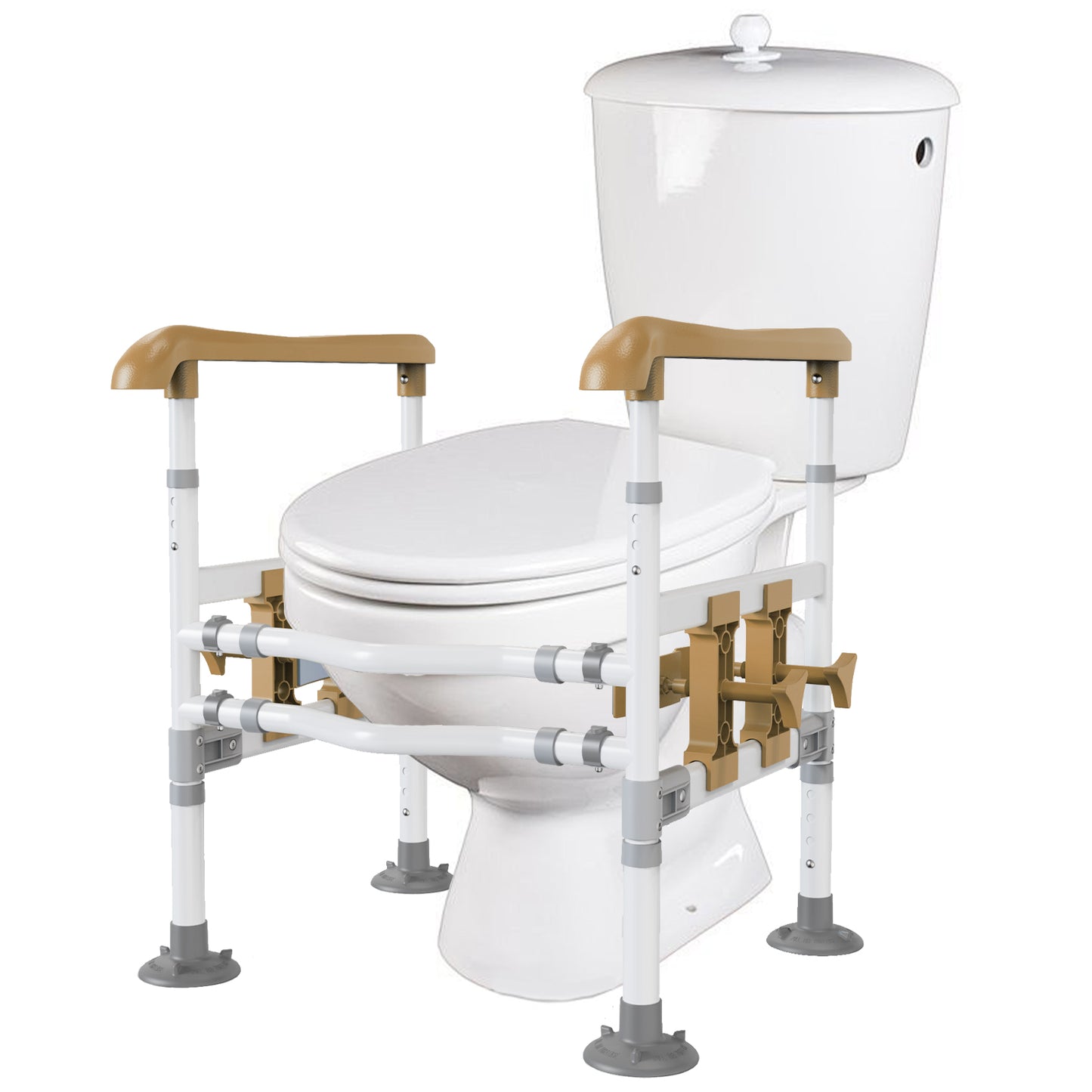 3-Way Adjustable Toilet Safety Frame, Anti-Slip Handrails, Suction Cups, Supports 220 lbs
