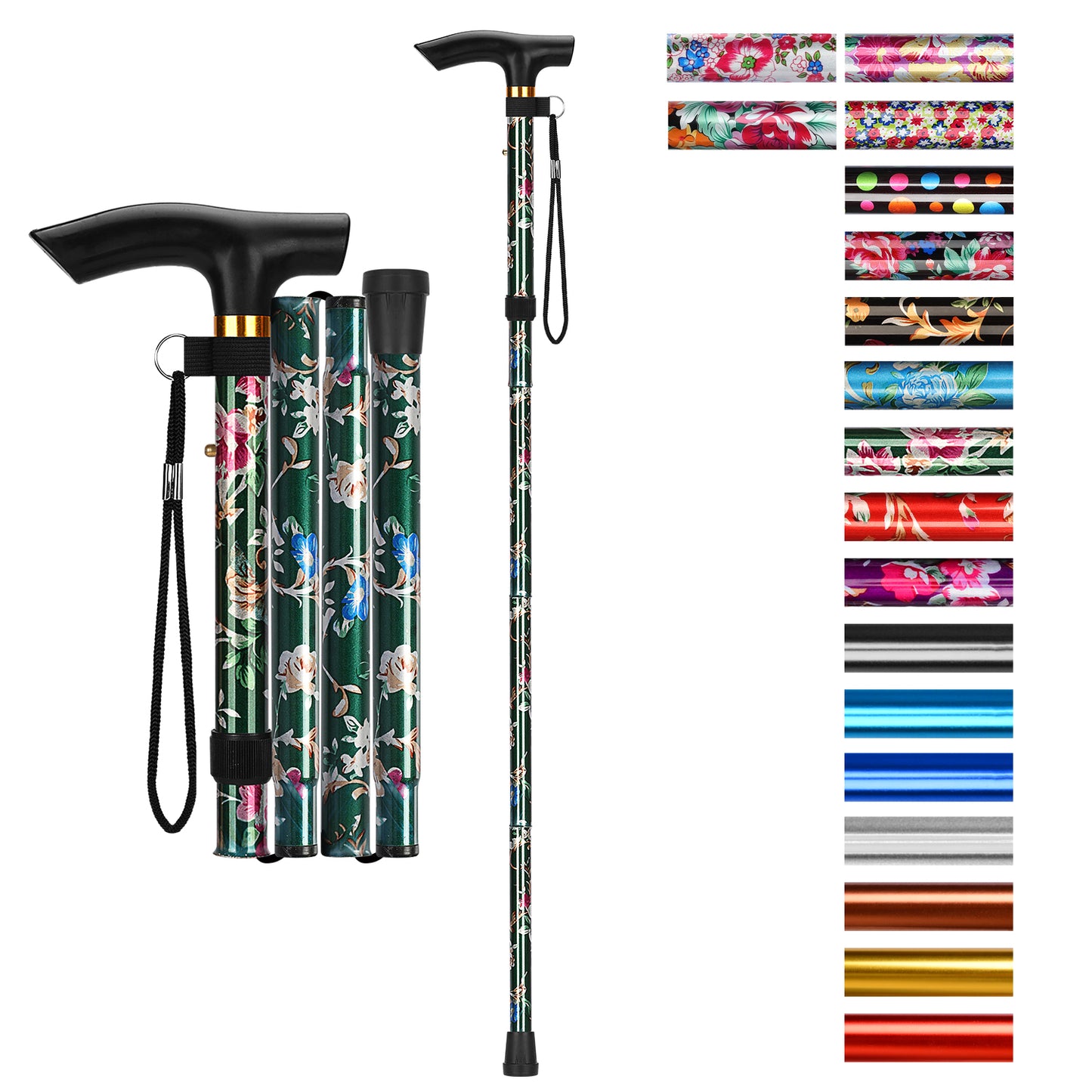 5-Level Adjustable Height Walking Stick Folding Cane