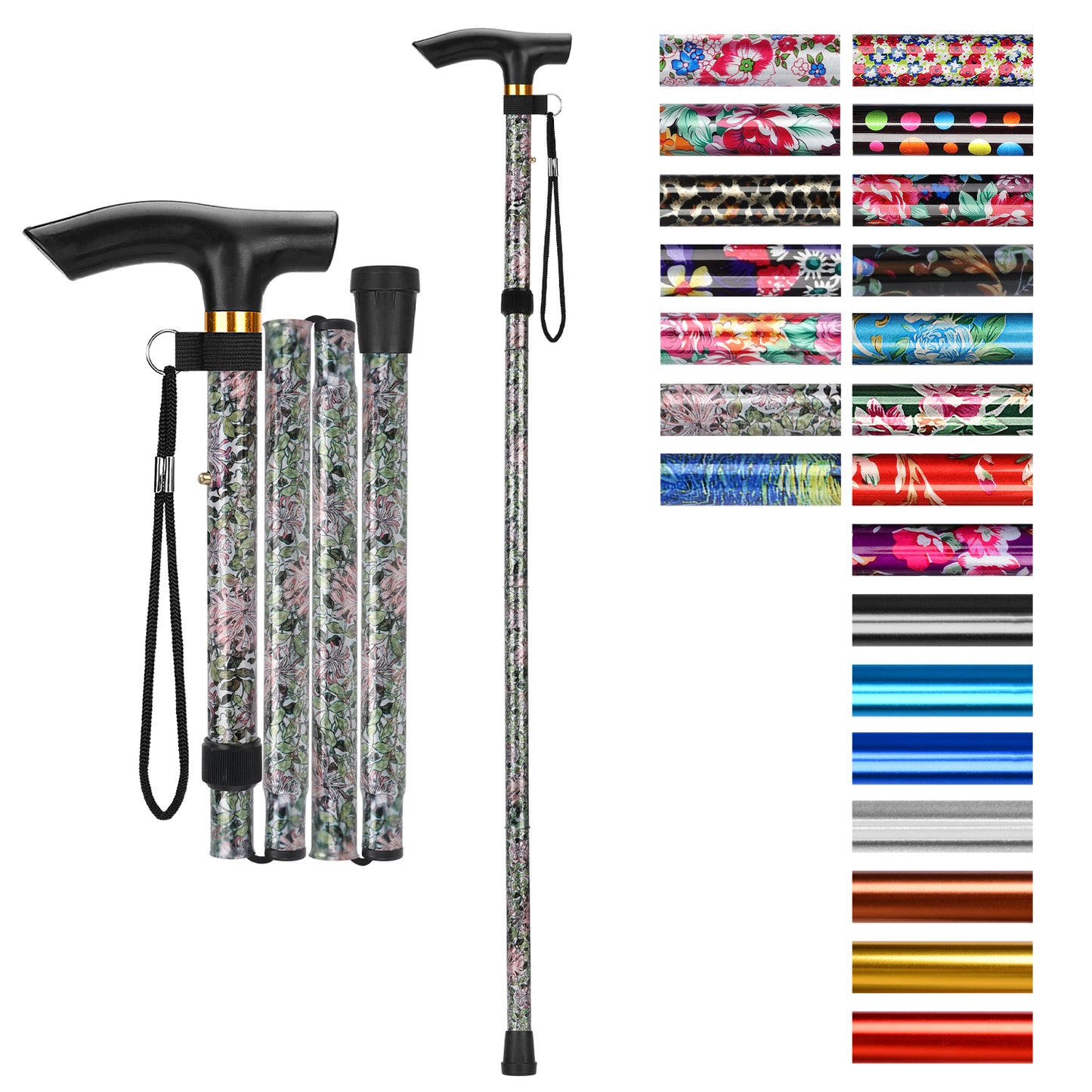 5-Level Adjustable Height Walking Stick Folding Cane