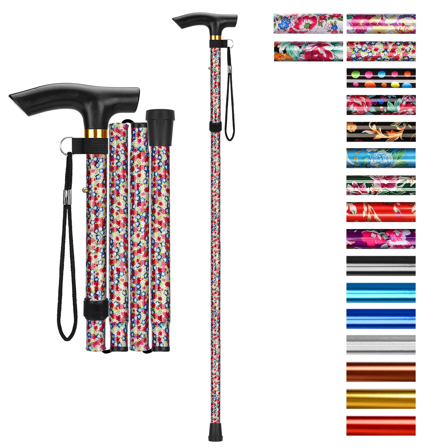 5-Level Adjustable Height Walking Stick Folding Cane