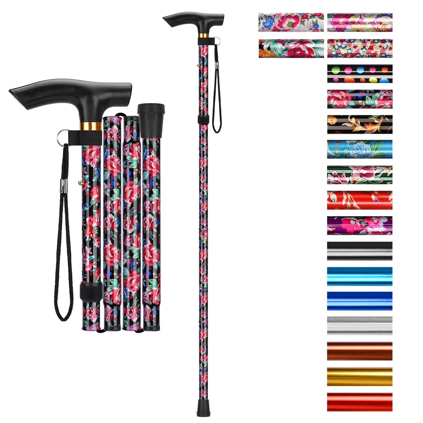 5-Level Adjustable Height Walking Stick Folding Cane