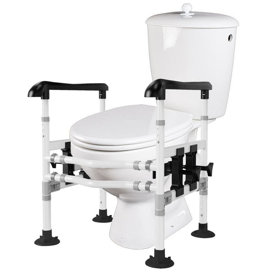 3-Way Adjustable Toilet Safety Frame, Anti-Slip Handrails, Suction Cups, Supports 220 lbs