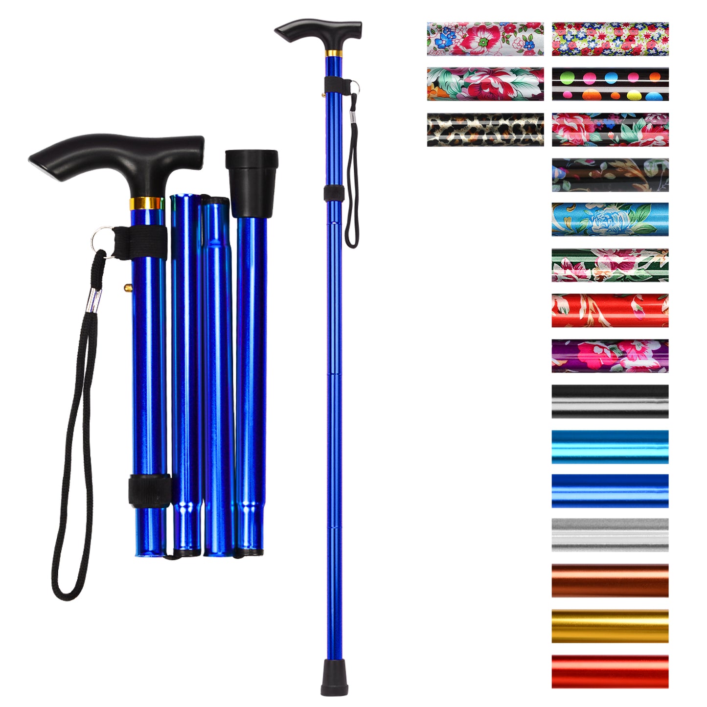 5-Level Adjustable Height Walking Stick Folding Cane