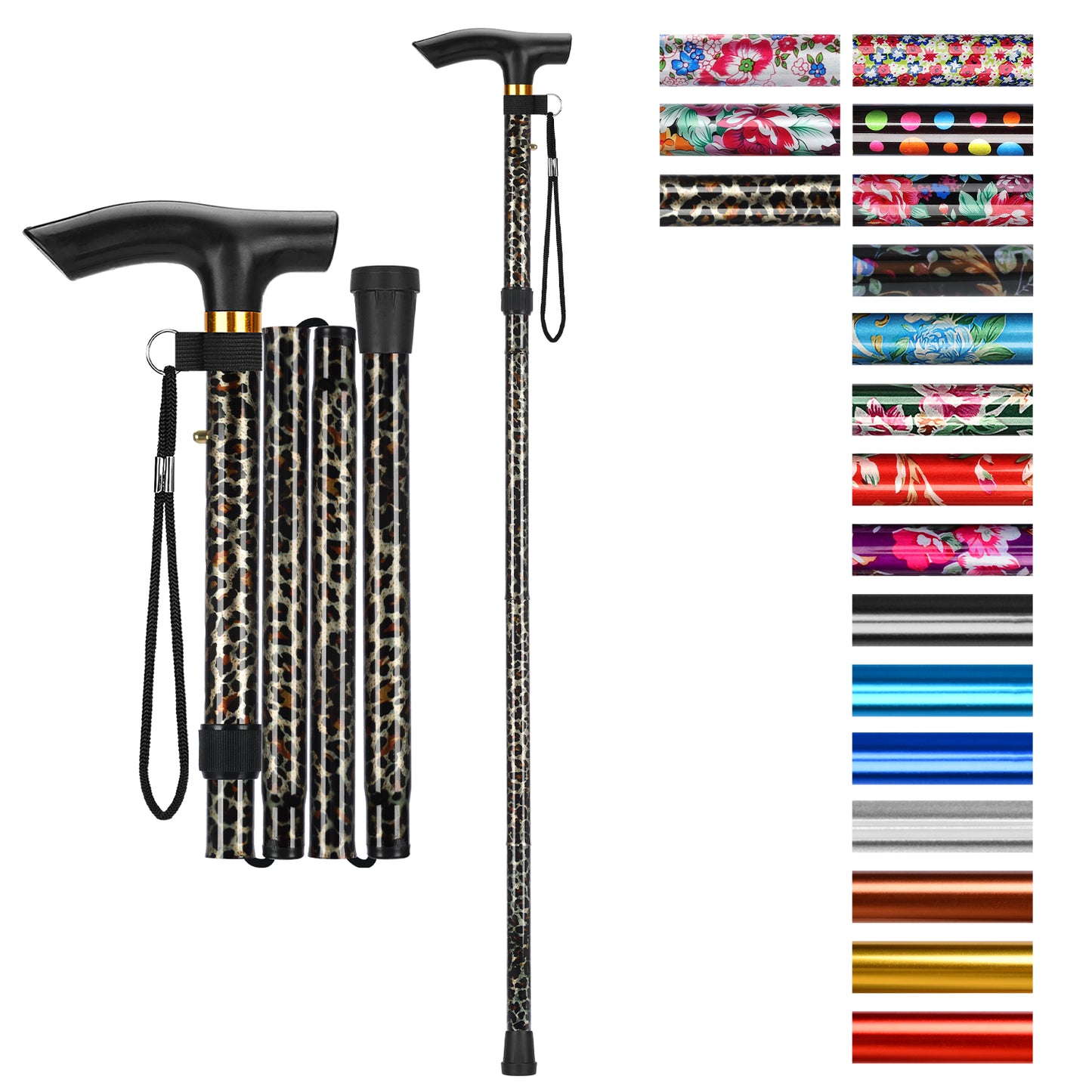 5-Level Adjustable Height Walking Stick Folding Cane