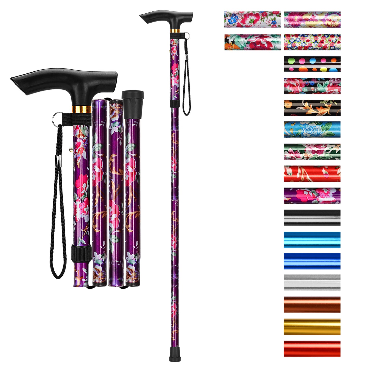 5-Level Adjustable Height Walking Stick Folding Cane