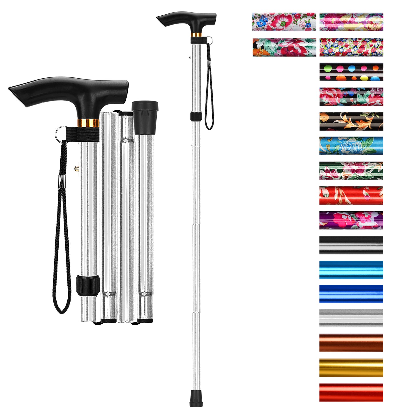 5-Level Adjustable Height Walking Stick Folding Cane