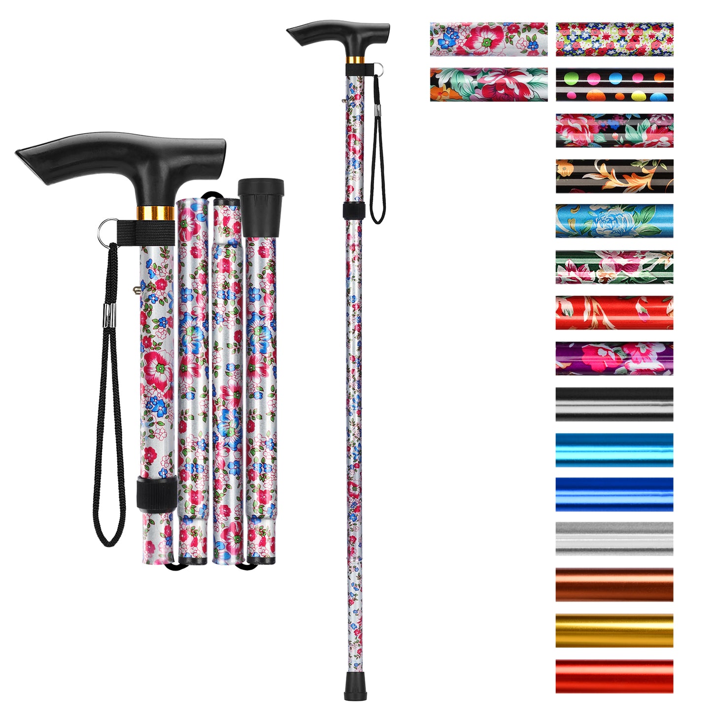 5-Level Adjustable Height Walking Stick Folding Cane