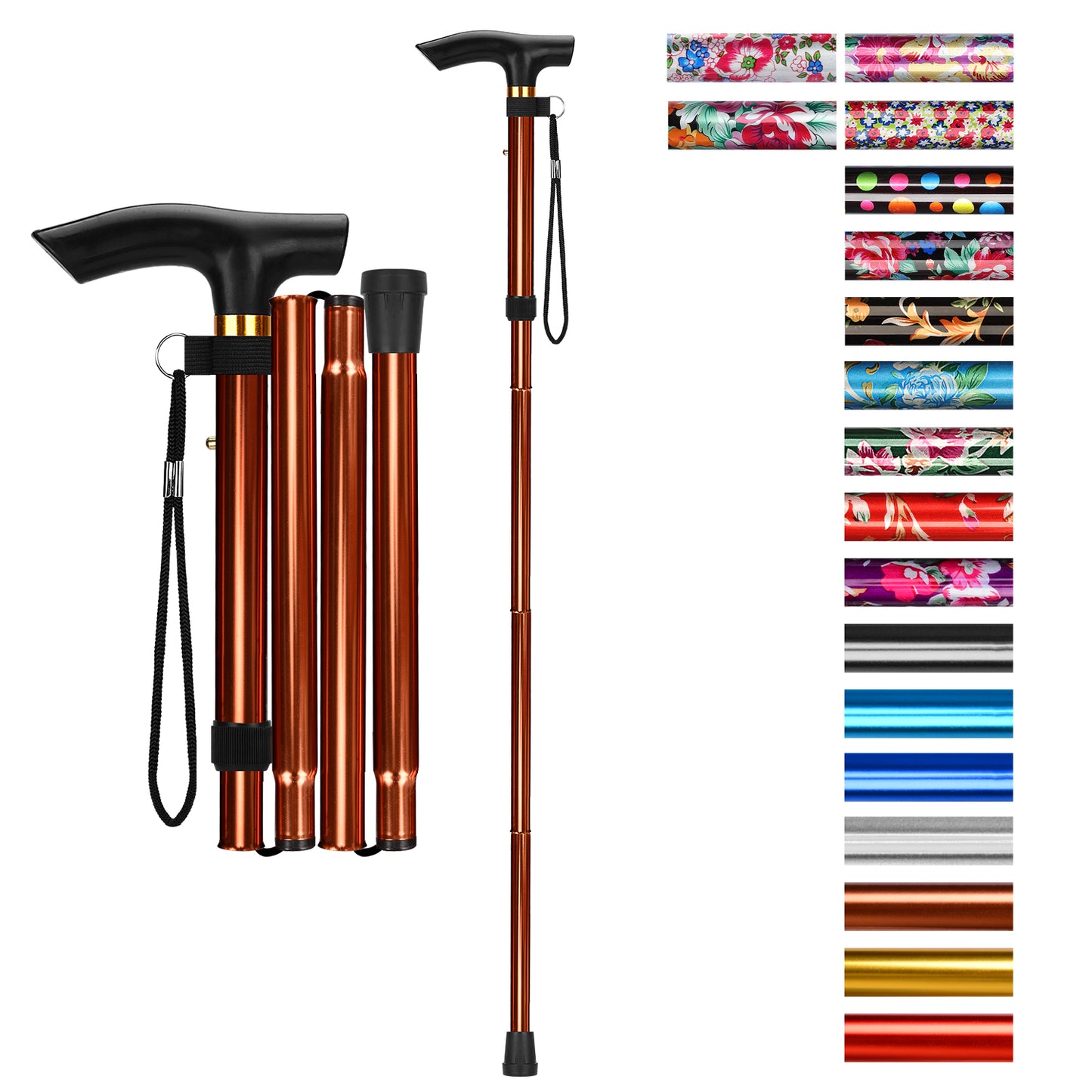 5-Level Adjustable Height Walking Stick Folding Cane