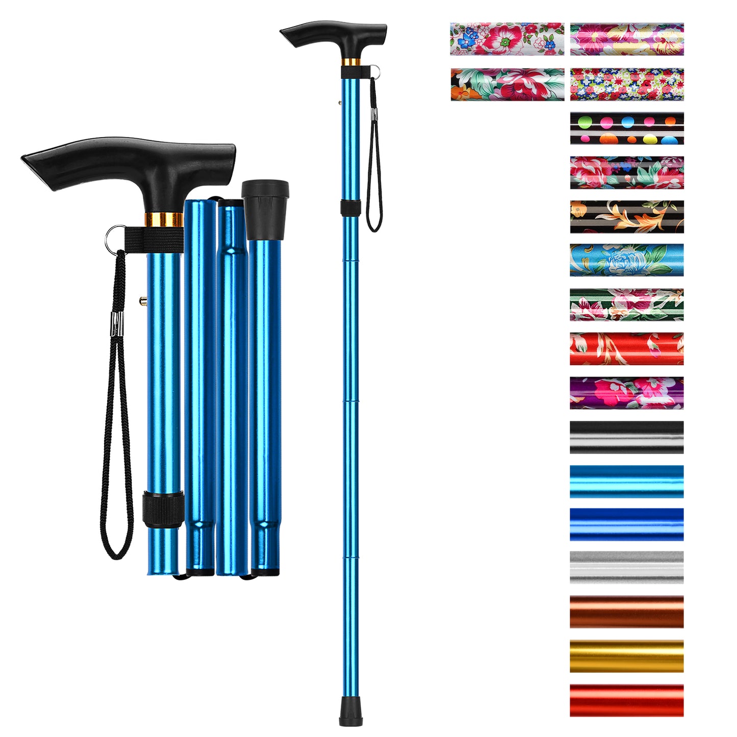 5-Level Adjustable Height Walking Stick Folding Cane