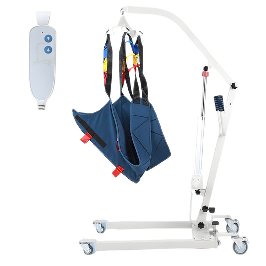 Electric Patient Lift with Sling, Remote-Controlled, 330 lbs Capacity, Stable Braked Casters