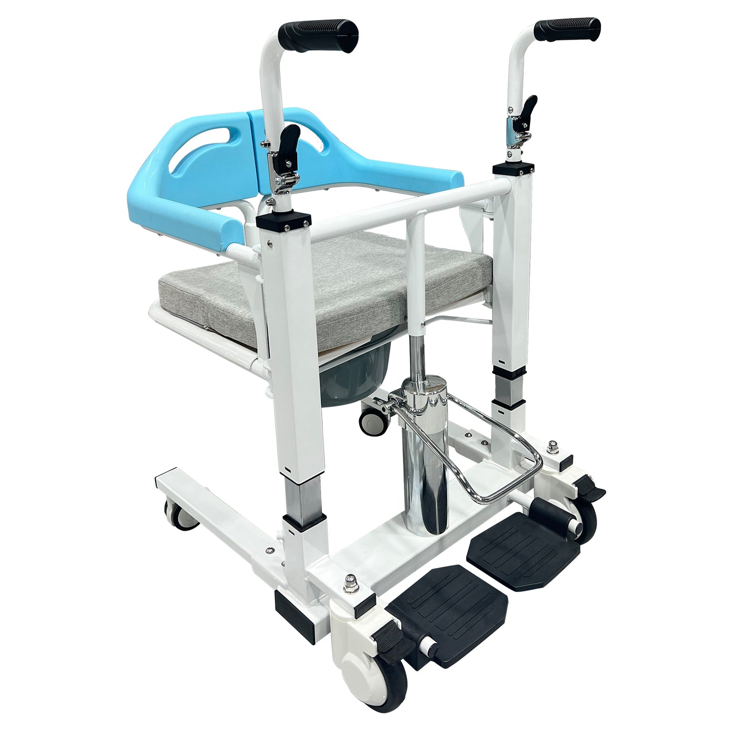 Transfer Lift Wheelchair with Commode, 14.96"-22.83" Adjustable Height, Supports 330 lbs