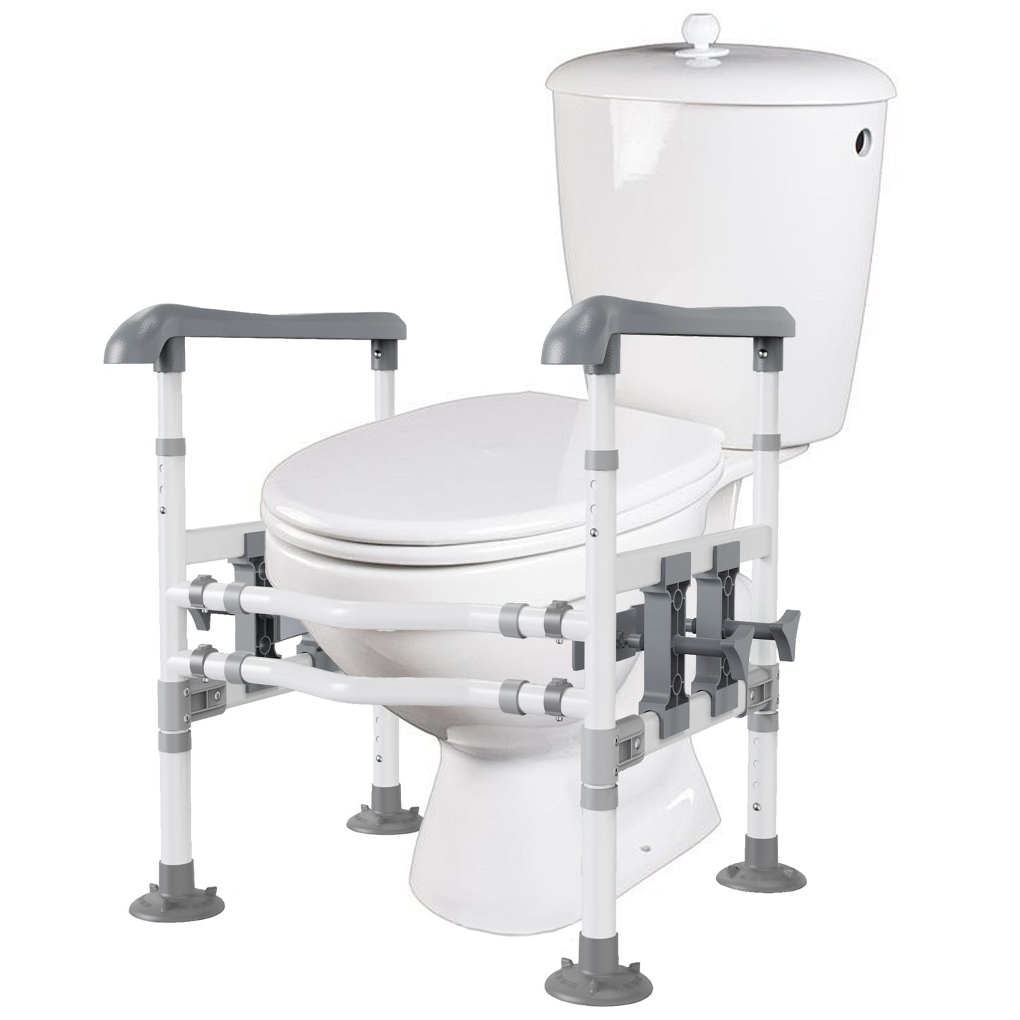 3-Way Adjustable Toilet Safety Frame, Anti-Slip Handrails, Suction Cups, Supports 220 lbs
