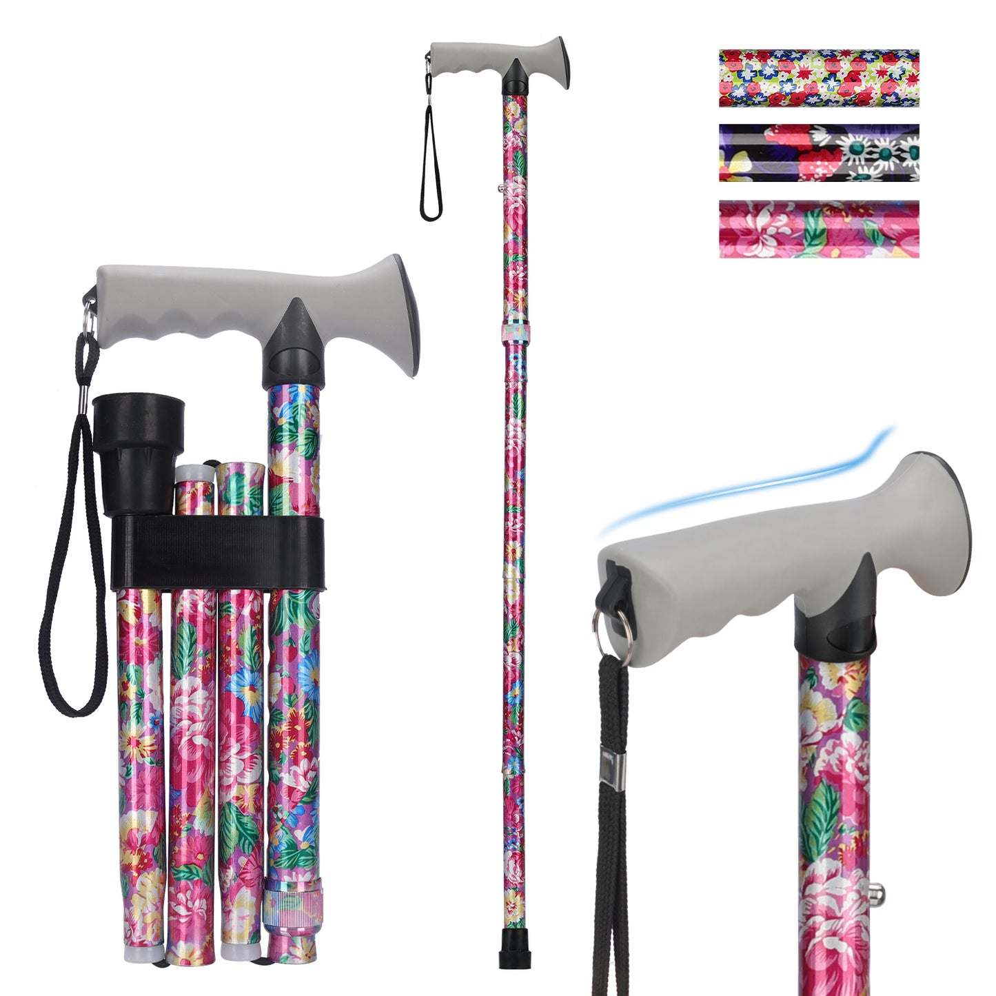 Folding Walking Cane, 5 Height Levels, Supports up to 250 lbs