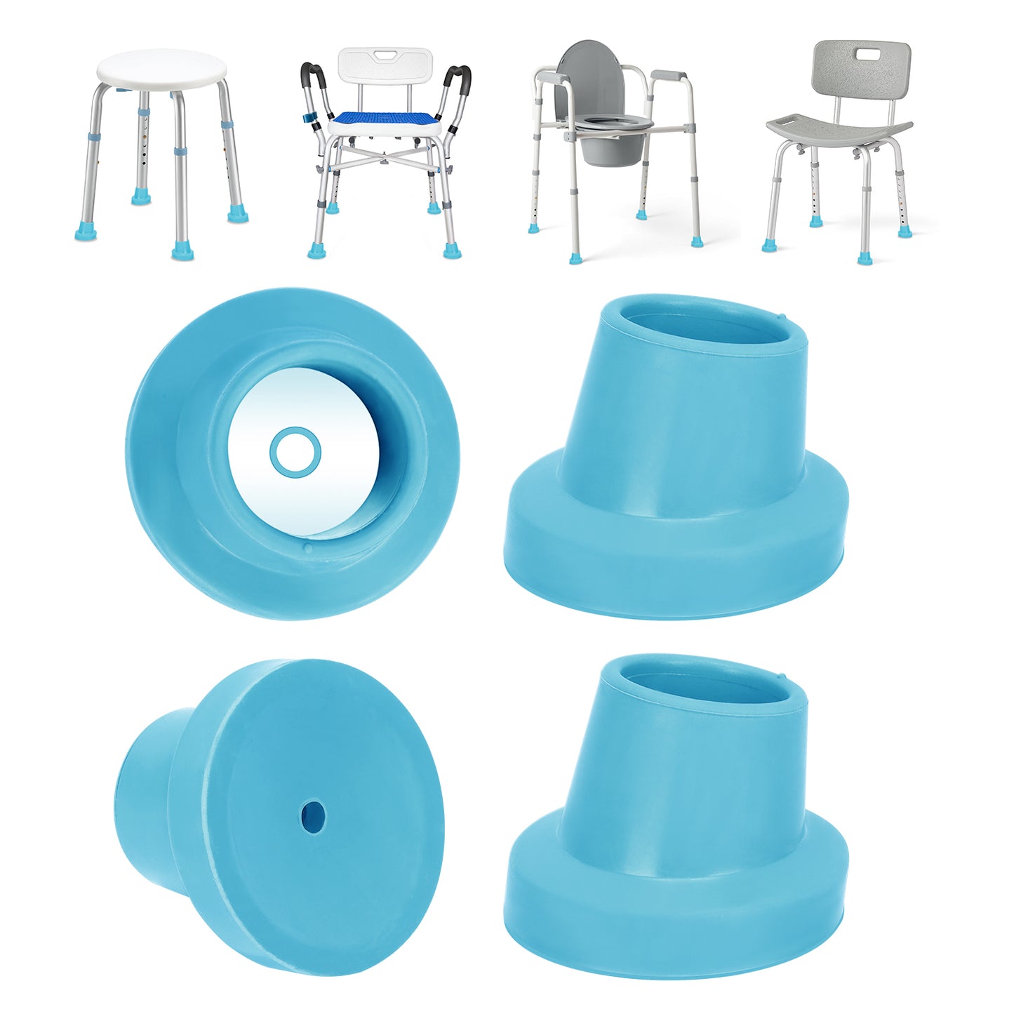 1-1/8" Shower Chair Feet, Non-Slip Suction Pads, 4-Pack