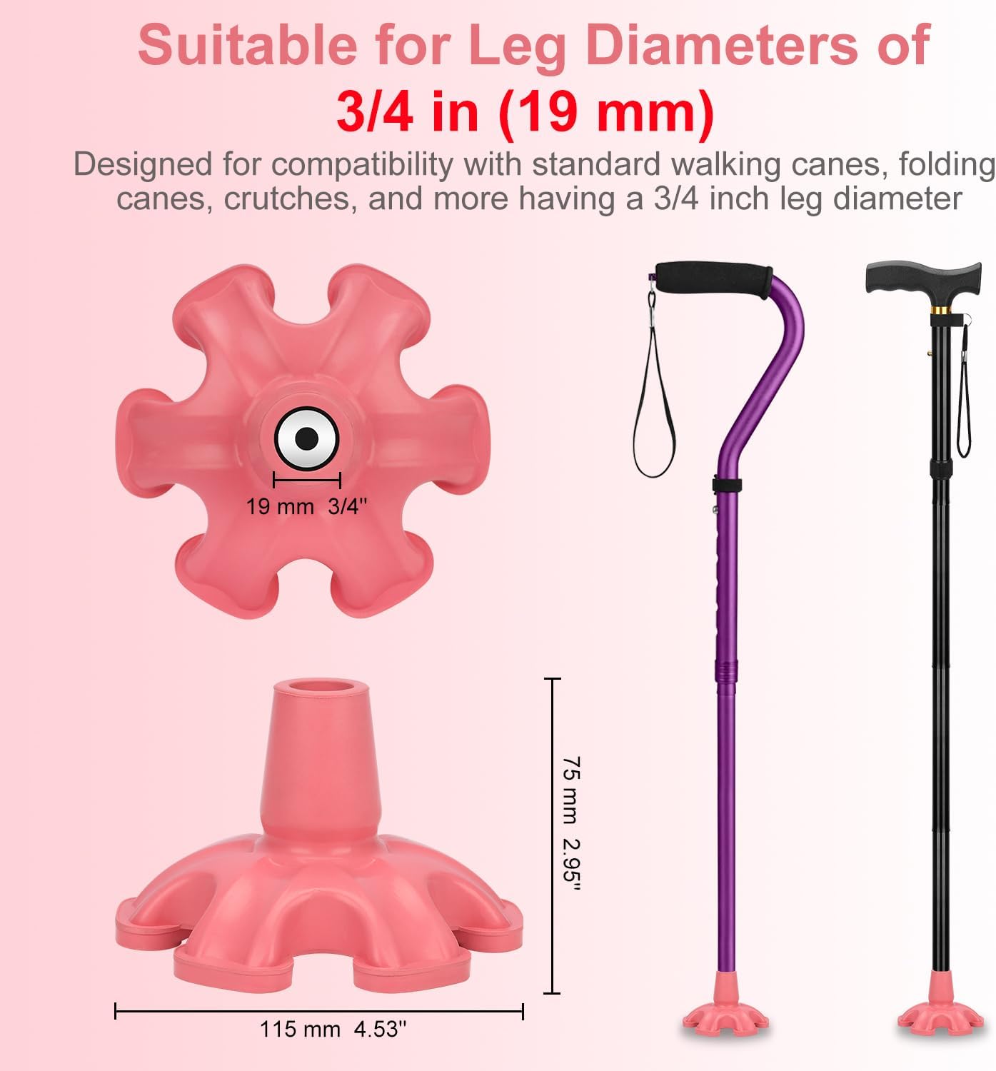 1 Pack Non-Slip Cane Tips with 6 Prong