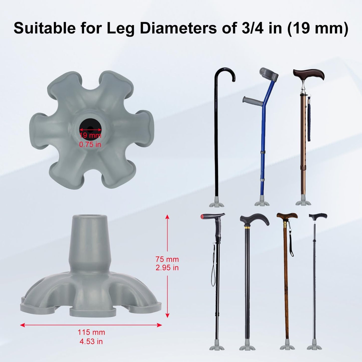 1 Pack Non-Slip Cane Tips with 6 Prong