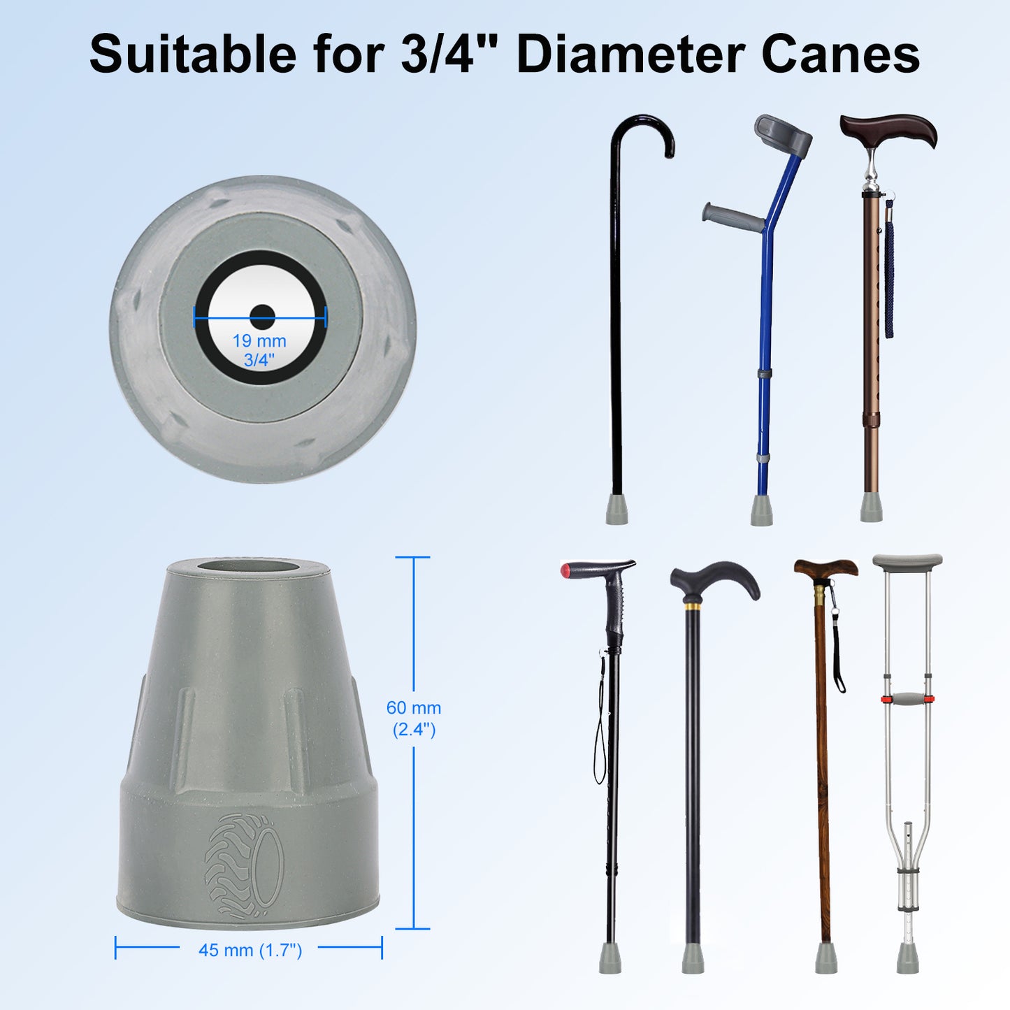 Rubber Cane Tips, Fits 3/4" & 7/8" Walking Aids