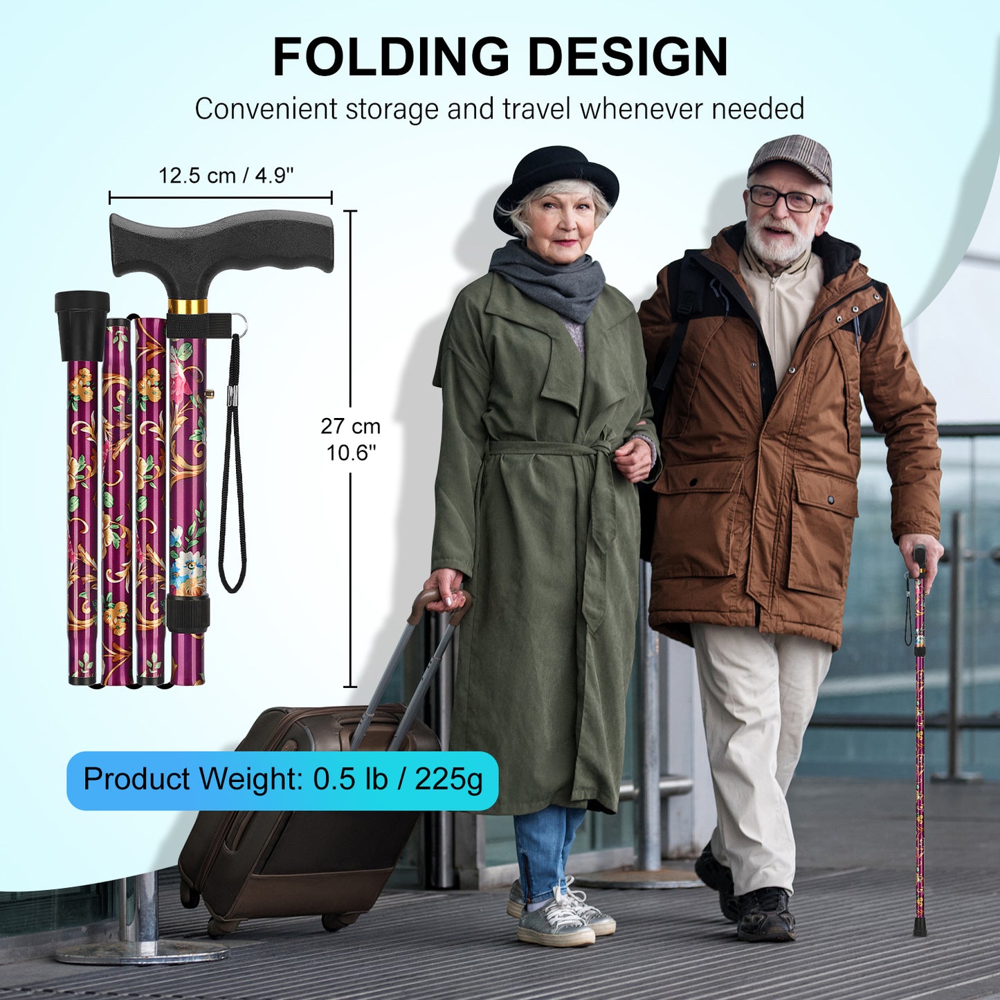 5-Level Folding Cane with T Handle