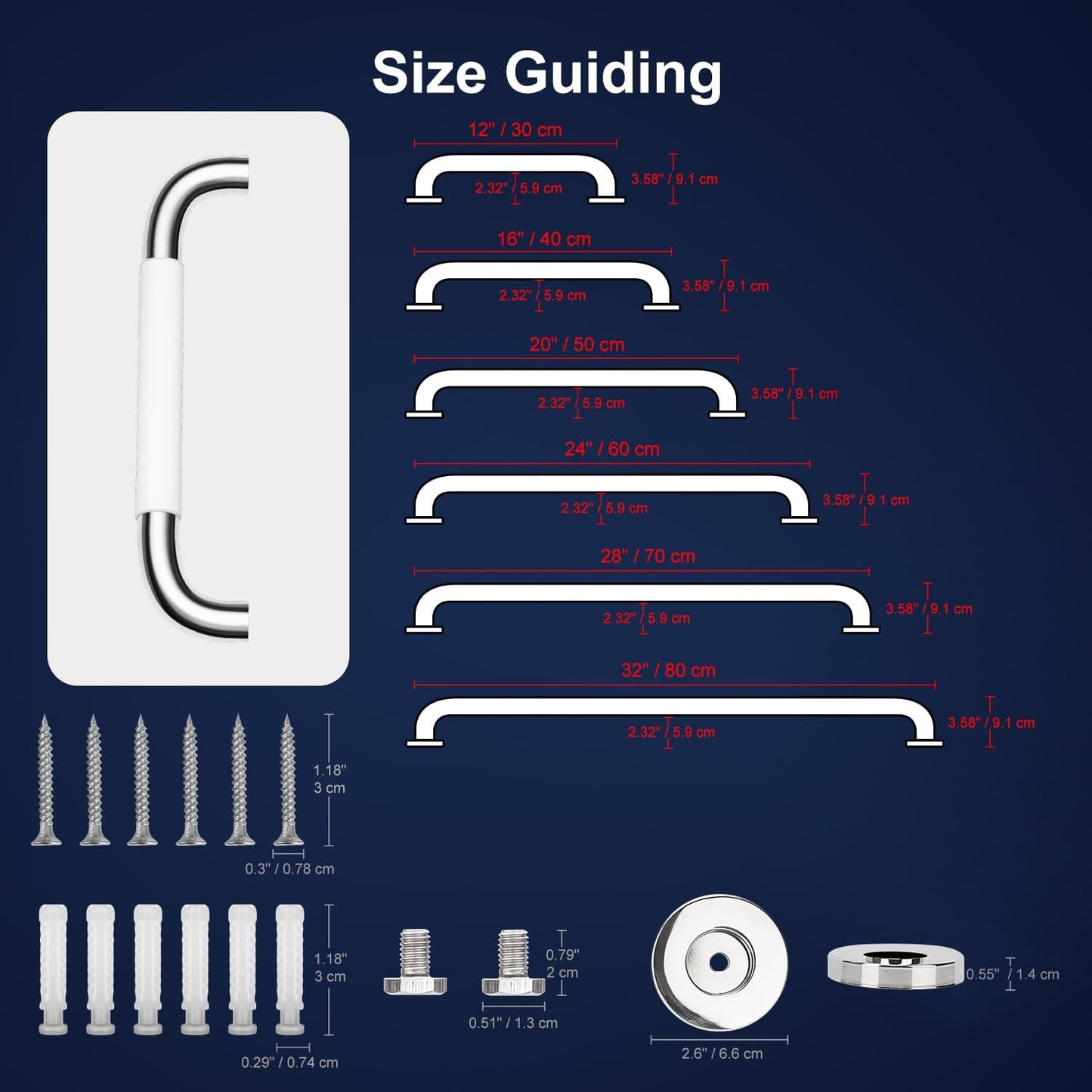 Anti-Slip 12 Inch Grab Bar for Bathroom