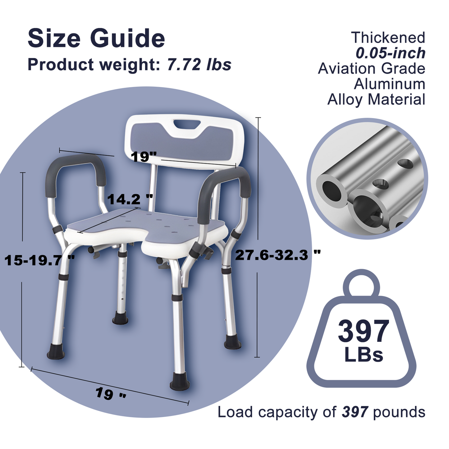 Folding Shower Chair (Backrest and Padded Armrests included)