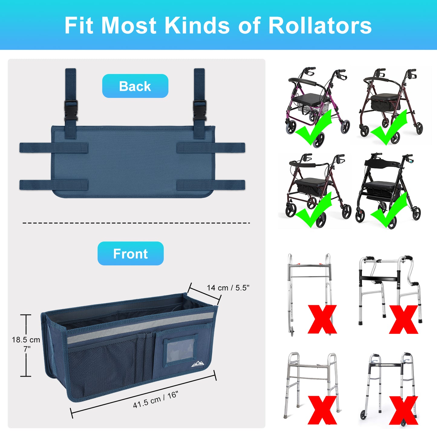Large Capacity Rollator Basket