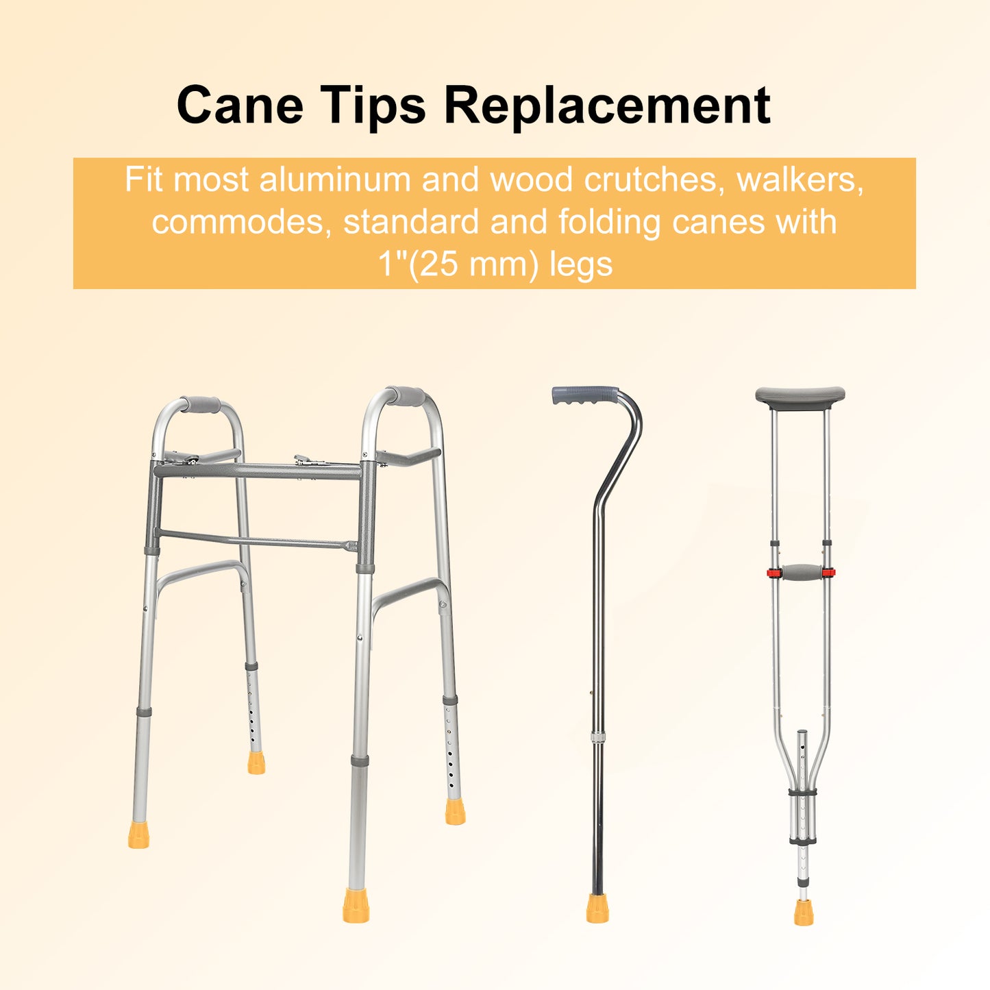 Heavy Duty 1-in Crutch Cane Tips (6-Pack), Black/Grey