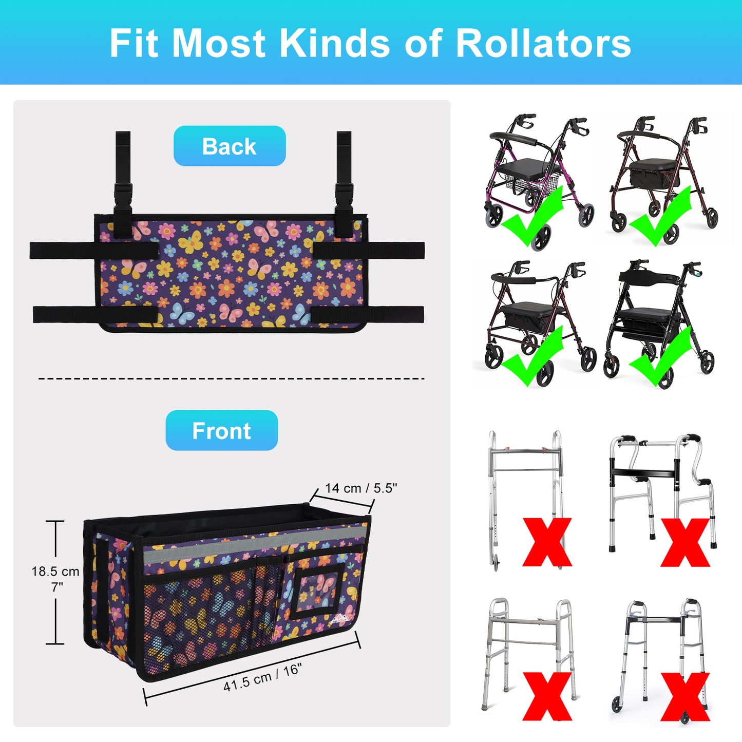 Large Capacity Rollator Basket